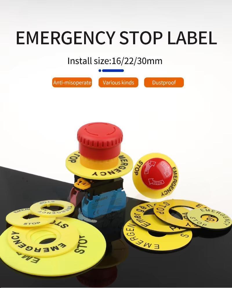 Emergency Stop Switches Push Button Switch Yellow Warning Circle Emergency Stop Sign