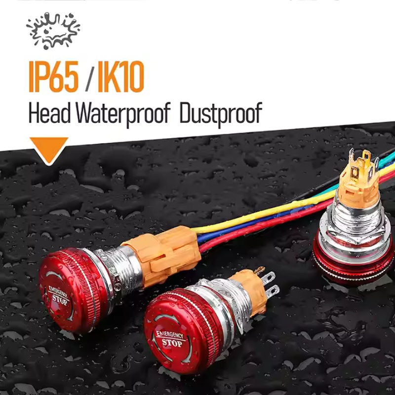 Red Mushroom Head Emergency Stop Switches Button Switch Waterproof Aluminum Two-Color Lighting (Red/Green) 220V