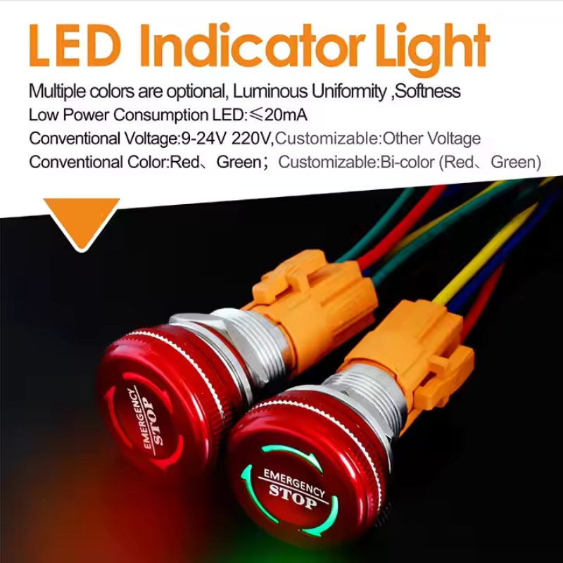 Red Mushroom Head Emergency Stop Switches Button Switch Waterproof Aluminum Two-Color Lighting (Red/Green) 220V