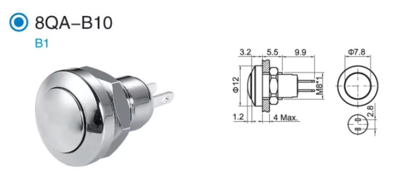 Rest on off Round Mini Metal Emergency Stop Switches Electrical Push Button Switch