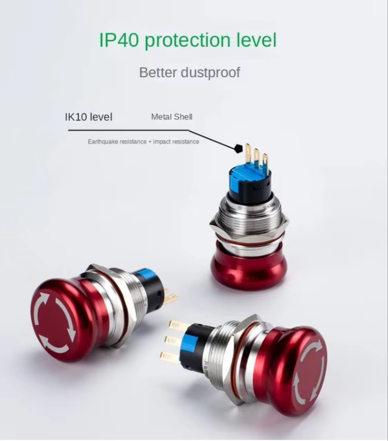 Stainless Steel Rotation-Releasing Rotary Metal Emergency Stop Switches Button Switch 16/19/22mm for Power Automation Equipment
