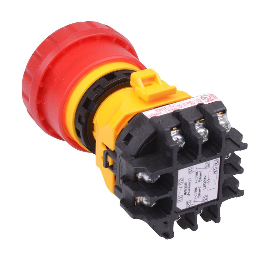 XW1E-TV403Q4MR illuminated 22mm Emergency Stop Switch 3NC