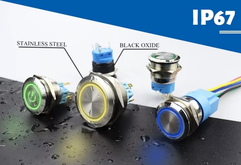 Illuminated Waterproof Stainless Steel led Momentary Industrial Push Button Switches With Connector