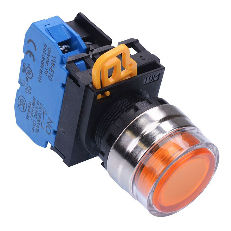 Amber 12V illuminated 22mm Metal Bezel Maintained Shrouded Push Button Switch NO IP65 YW4L-AF2E10Q3A