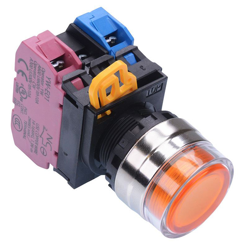 Amber 12V illuminated 22mm Metal Bezel Momentary Shrouded Push Button Switch 1NO-1NC IP65 YW4L-MF2E11Q3A