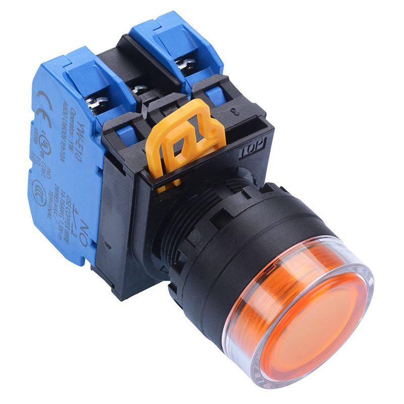 Amber 12V illuminated 22mm Momentary Shrouded Push Button Switch 2NO IP65 YW1L-MF2E20Q3A