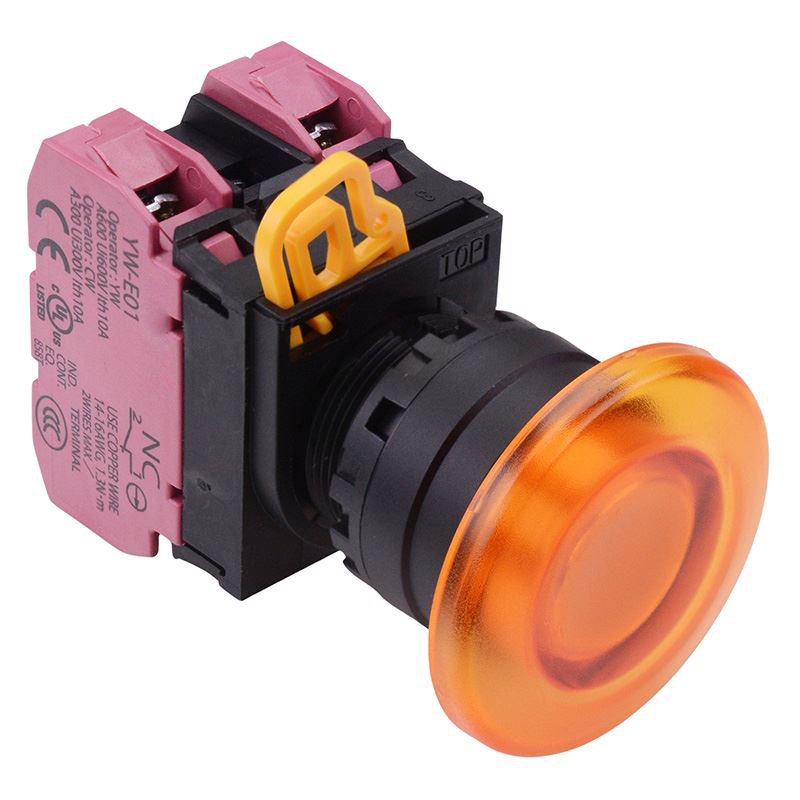 Amber 12V illuminated 22mm Mushroom Momentary Push Button Switch 2NC IP65 YW1L-M4E02Q3A