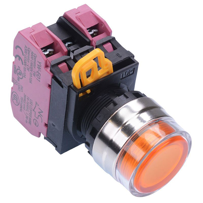 Amber 24V illuminated 22mm Metal Bezel Maintained Shrouded Push Button Switch 2NC IP65 YW4L-AF2E02Q4A
