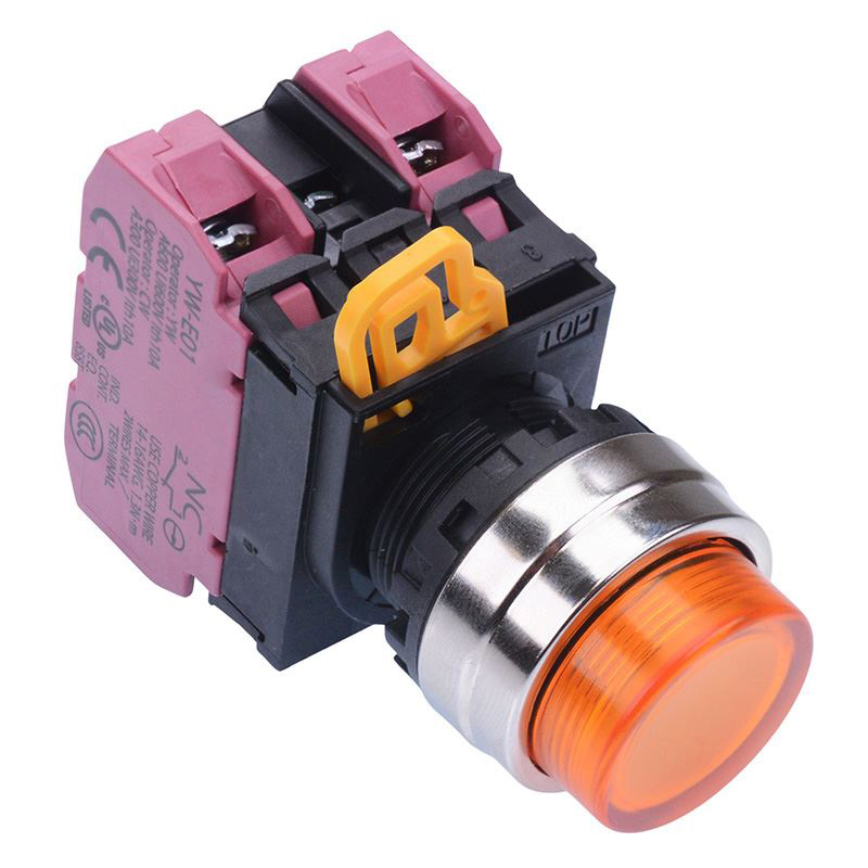 Amber 24V illuminated 22mm Metal Bezel Momentary Push Button Switch 2NC IP65 YW4L-M2E02Q4A