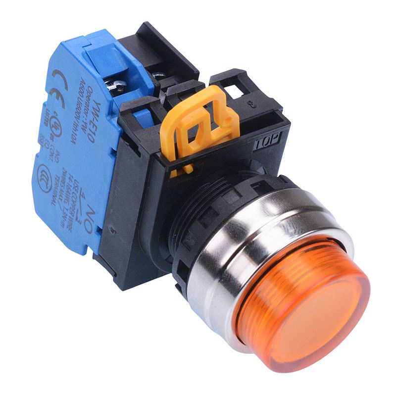 Amber 24V illuminated 22mm Metal Bezel Momentary Push Button Switch NO IP65 YW4L-M2E10Q4A