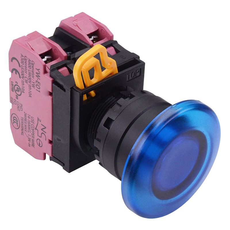 Blue 12V illuminated 22mm Mushroom Maintained Push Button Switch 2NC IP65 YW1L-A4E02Q3S