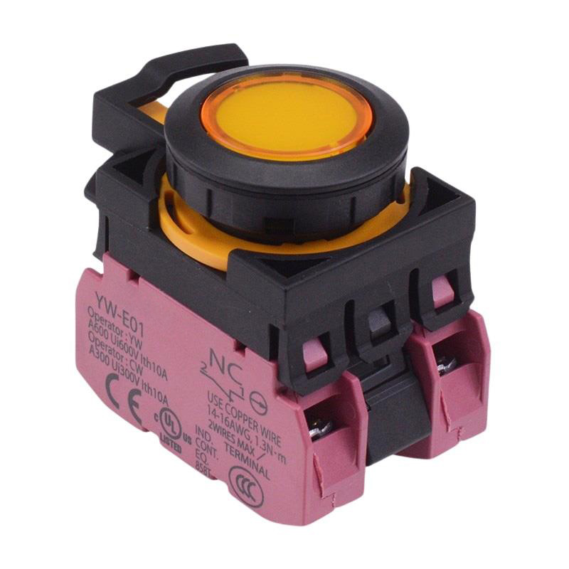 CW1L-A1E02Q4Y Yellow 24V illuminated Maintained Push Button Switch 2NC IP65