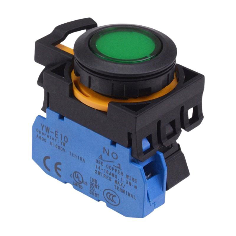 CW1L-A1E10Q3G Green 12V illuminated Maintained Push Button Switch 1NO IP65