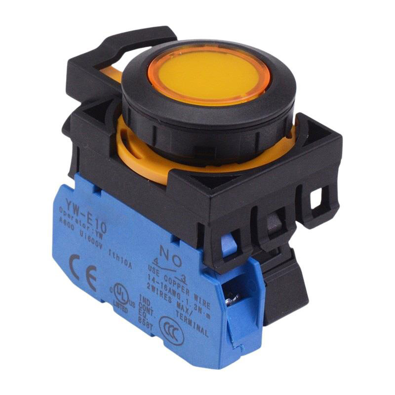 CW1L-A1E10Q4Y Yellow 24V illuminated Maintained Push Button Switch 1NO IP65