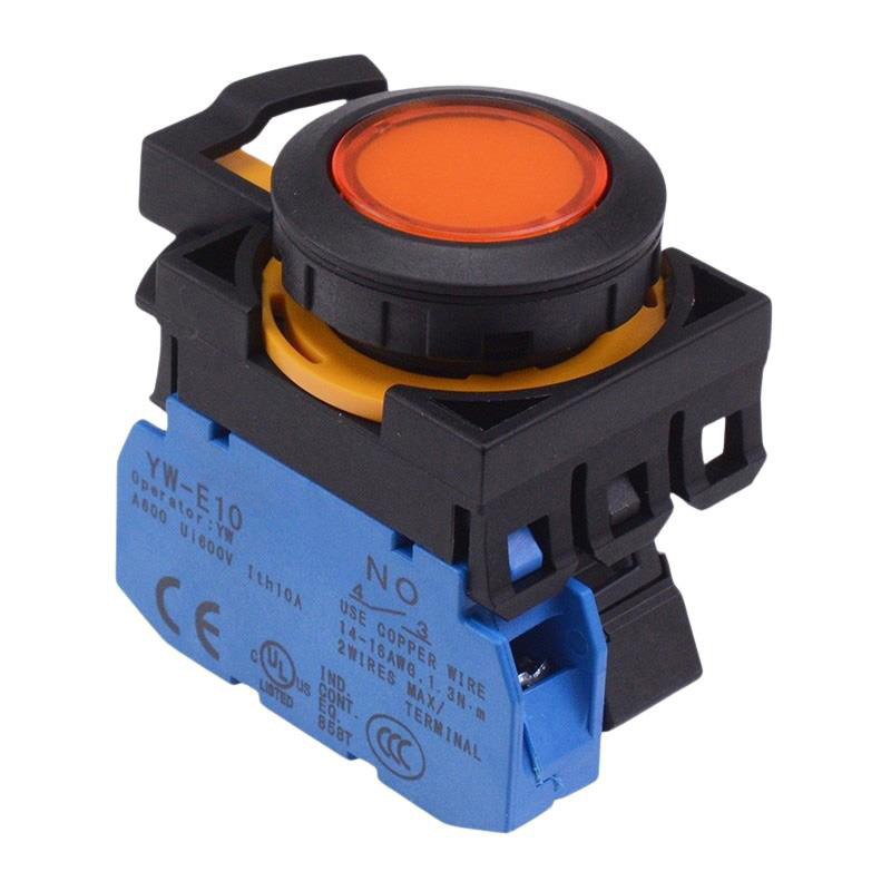 CW1L-M1E10Q4A Amber 24V illuminated Momentary Push Button Switch 1NO IP65