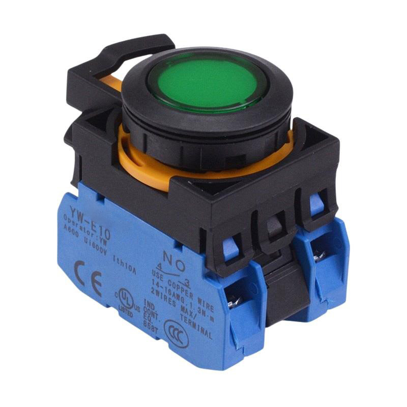 CW1L-M1E20Q4G Green 24V illuminated Momentary Push Button Switch 2NO IP65
