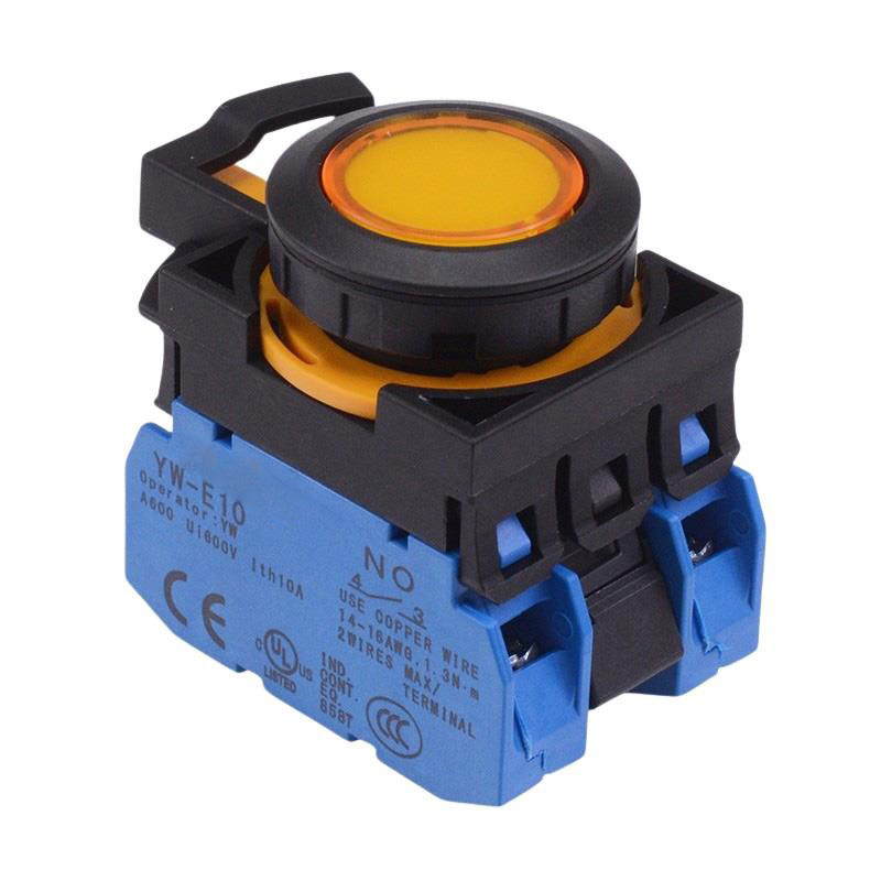 CW1L-M1E20Q4Y Yellow 24V illuminated Momentary Push Button Switch 2NO IP65