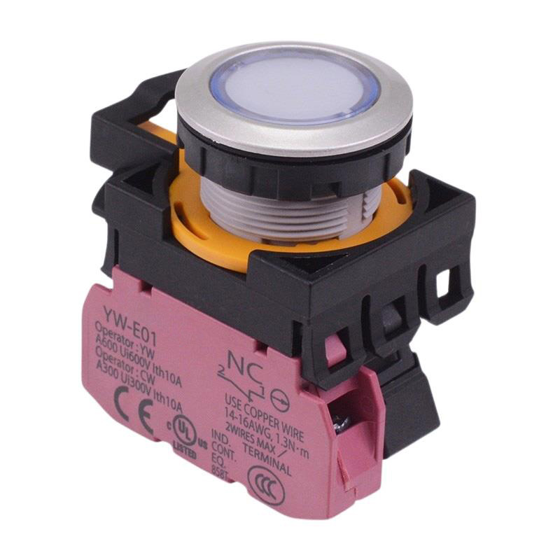 CW4L-A1E01Q3PW White 12V illuminated Maintained Push Button Switch 1NC IP65