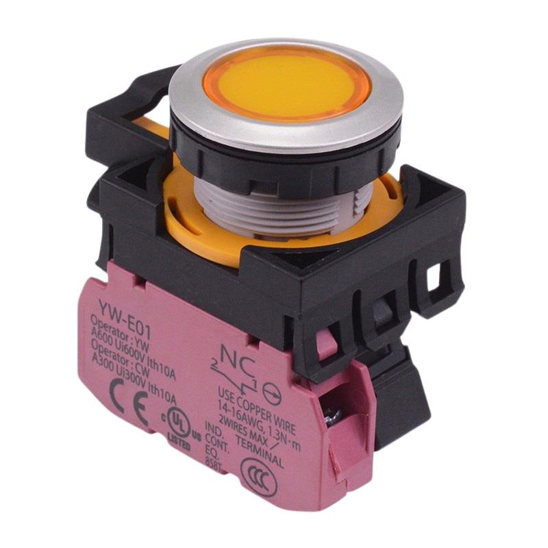 CW4L-A1E01Q4Y Yellow 24V illuminated Maintained Push Button Switch 1NC IP65