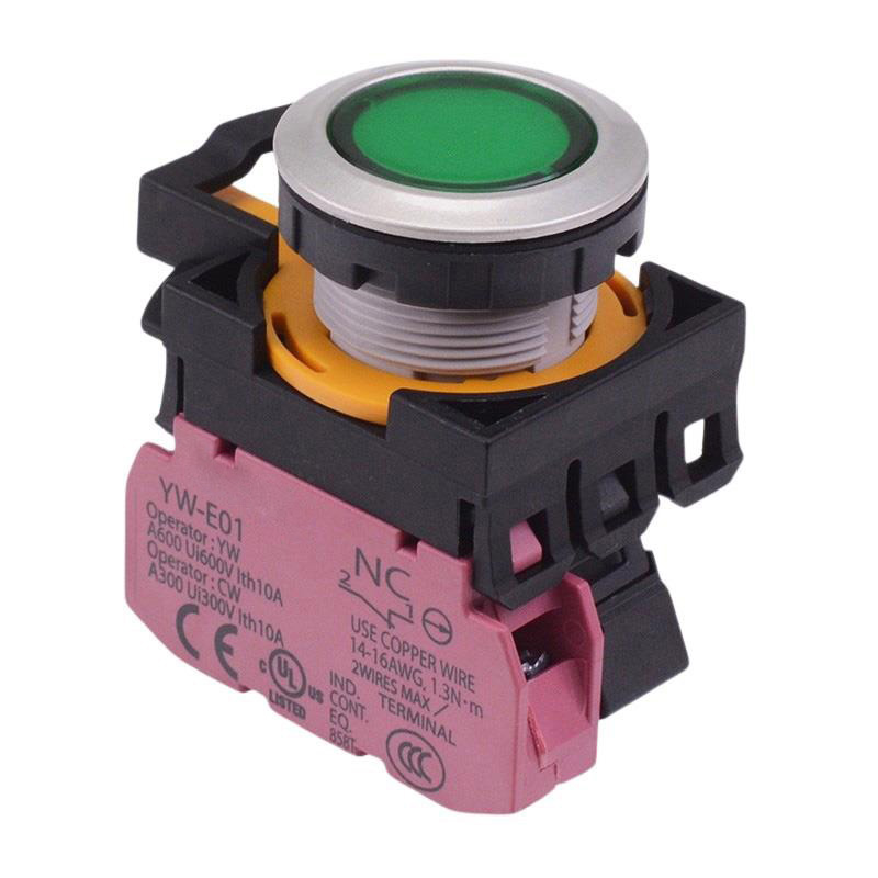 CW4L-M1E01Q3G Green 12V illuminated Metallic Momentary Push Button Switch 1NC IP65