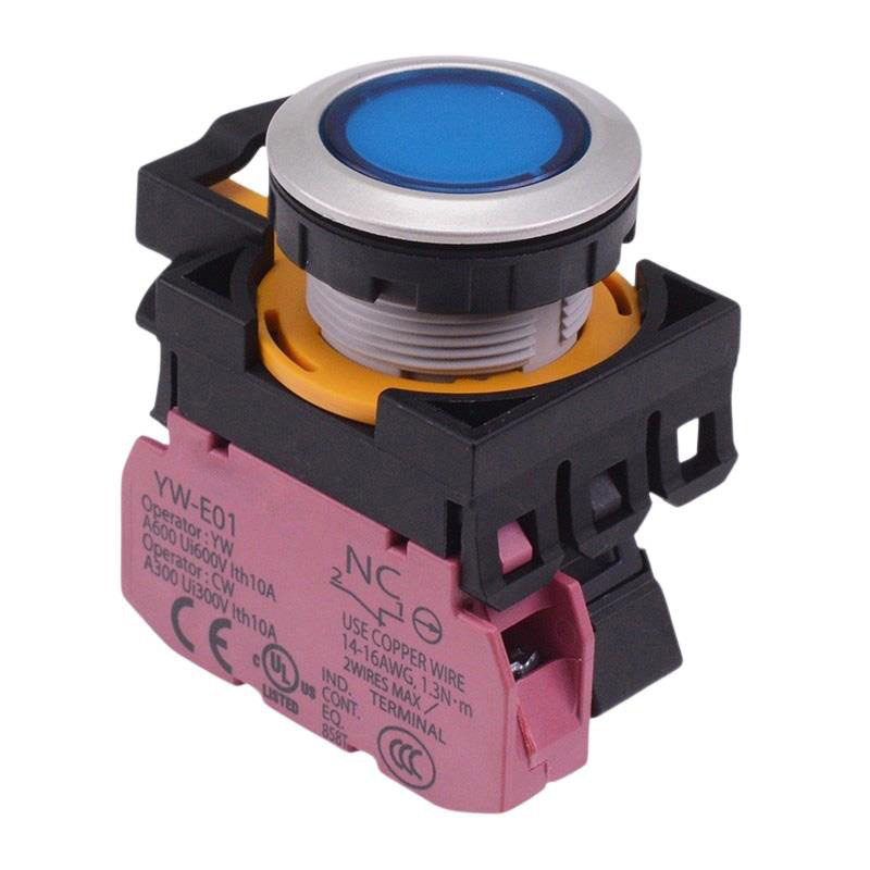 CW4L-M1E01Q3S Blue 12V illuminated Metallic Momentary Push Button Switch 1NC IP65