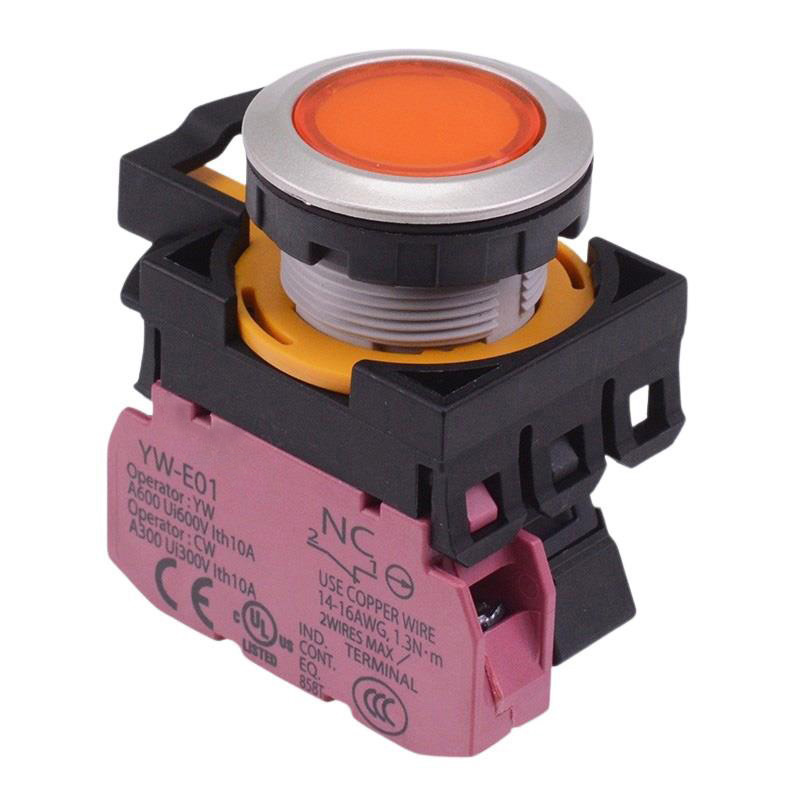 CW4L-M1E01Q4A Amber 24V illuminated Metallic Momentary Push Button Switch 1NC IP65