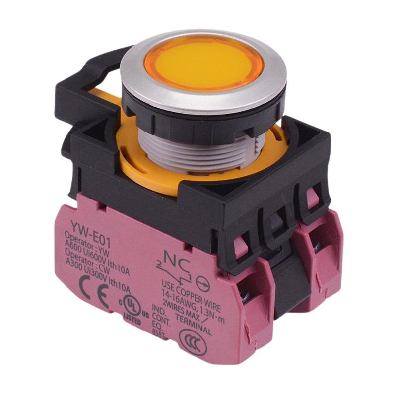 CW4L-M1E02Q3Y Yellow 12V illuminated Metallic Momentary Push Button Switch 2NC IP65