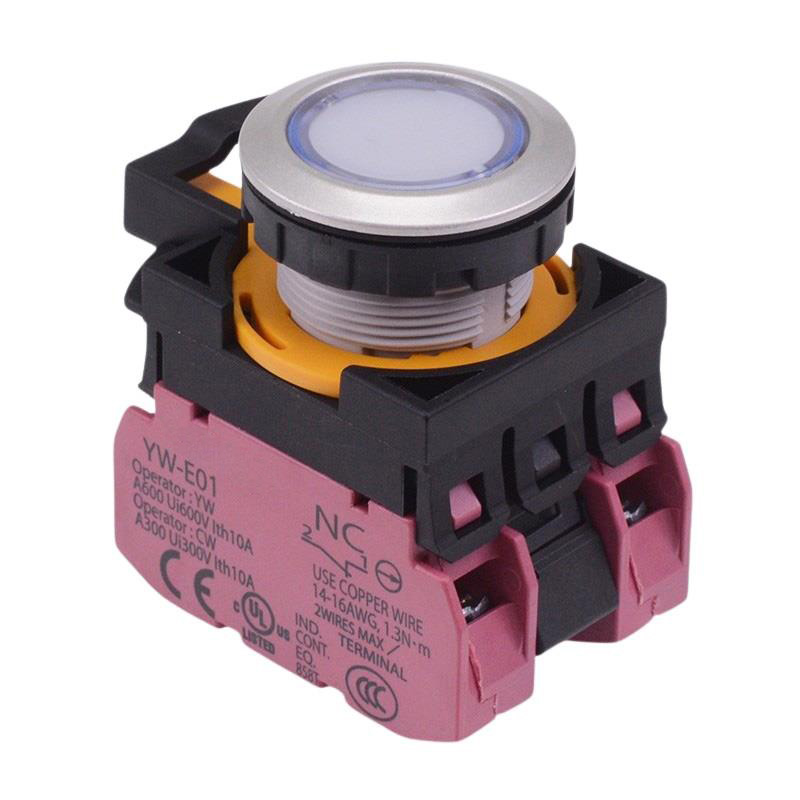CW4L-M1E02Q4PW White 24V illuminated Metallic Momentary Push Button Switch 2NC IP65