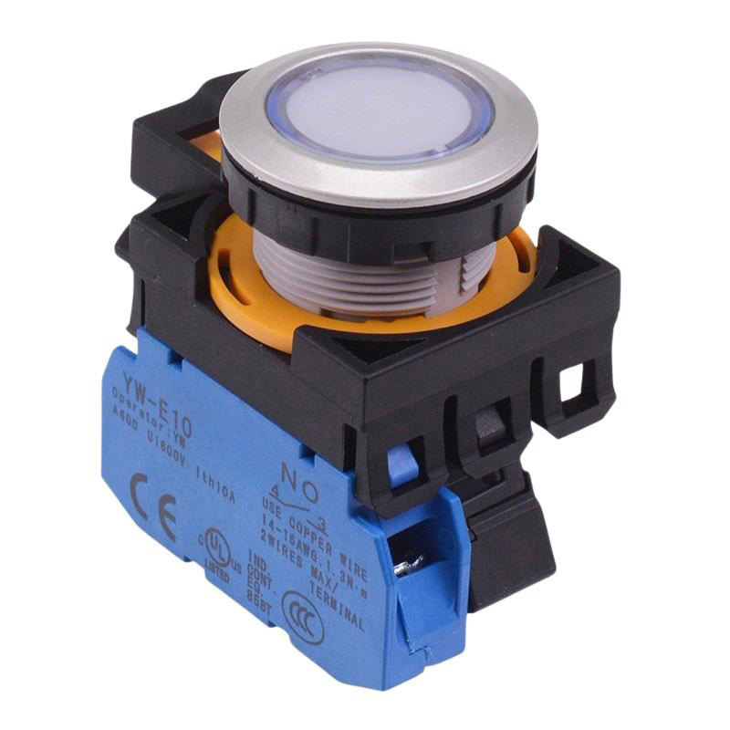CW4L-M1E10Q3PW White 12V illuminated Metallic Momentary Push Button Switch 1NO IP65