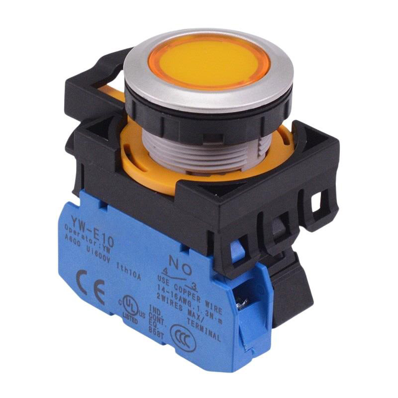CW4L-M1E10Q3Y Yellow 12V illuminated Metallic Momentary Push Button Switch 1NO IP65
