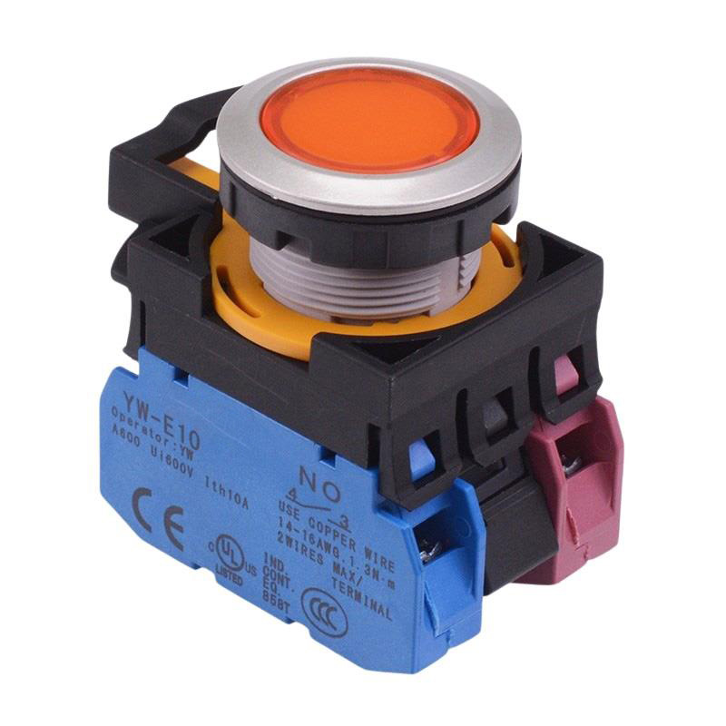 CW4L-M1E11Q3A Amber 12V illuminated Metallic Momentary Push Button Switch 1NO-1NC IP65