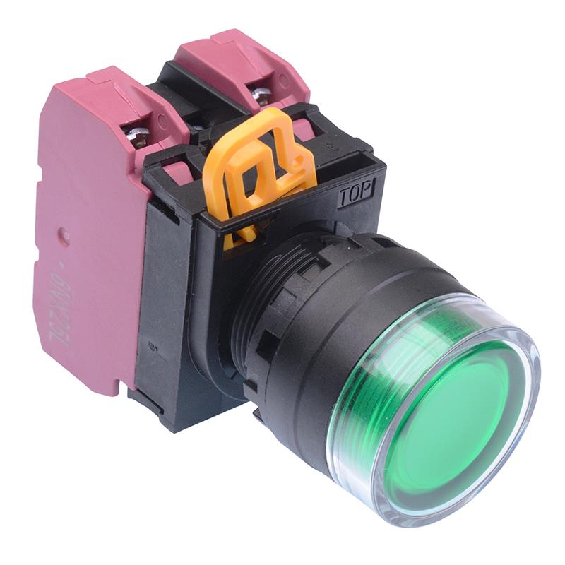 Green 12V illuminated 22mm Maintained Shrouded Push Button Switch 2NC IP65 YW1L-AF2E02Q3G