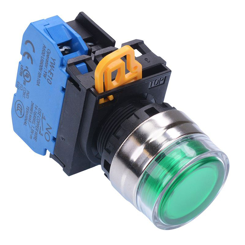 Green 12V illuminated 22mm Metal Bezel Maintained Shrouded Push Button Switch NO IP65 YW4L-AF2E10Q3G