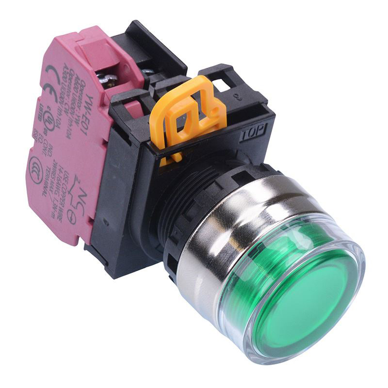 Green 24V illuminated 22mm Metal Bezel Maintained Shrouded Push Button Switch NC IP65 YW4L-AF2E01Q4G