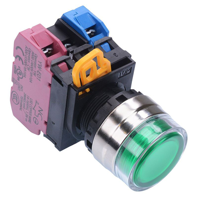 Green 24V illuminated 22mm Metal Bezel Momentary Shrouded Push Button Switch 1NO-1NC IP65 YW4L-MF2E11Q4G