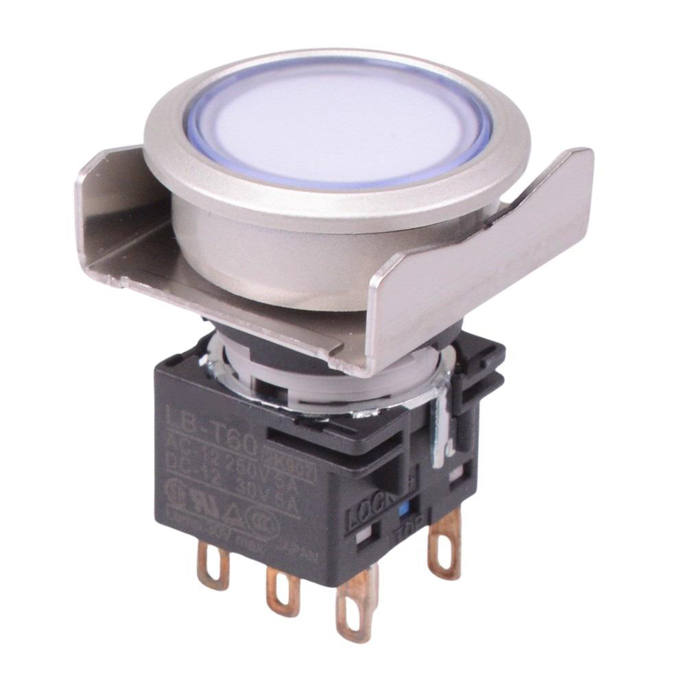LBW6ML-M1RT64PW 24V White LED Metallic Round Momentary Flush 22mm Push Button Switch DPDT