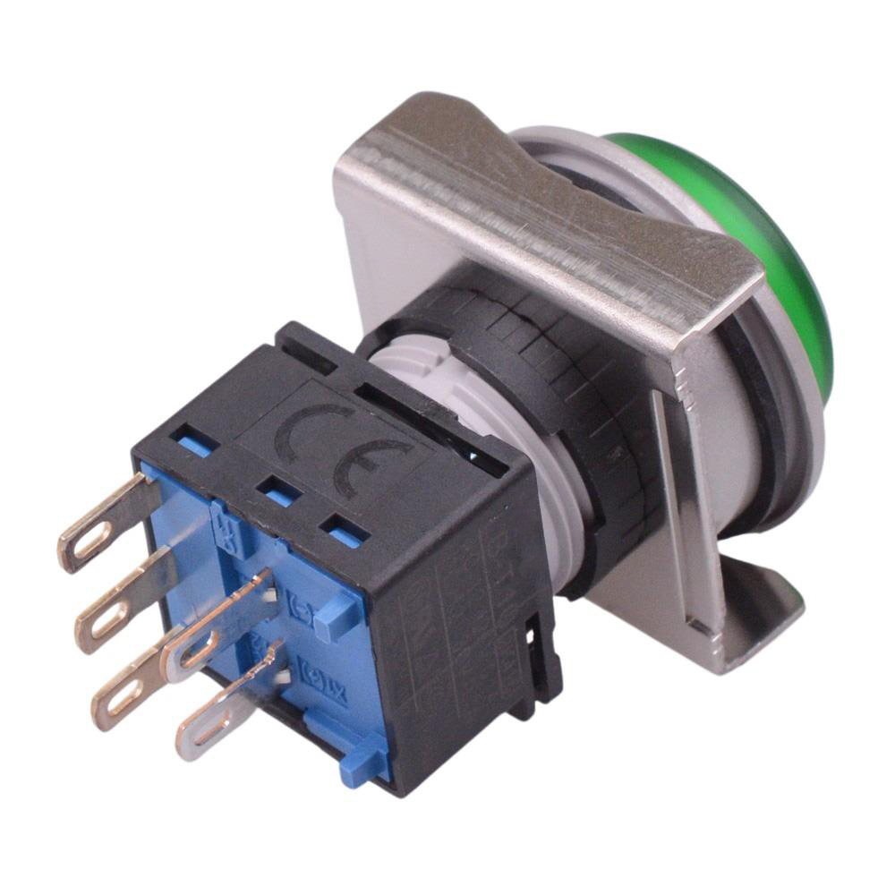 LBW6ML-M2T14G 24V Green LED Metallic Round Momentary Extended 22mm Push Button Switch SPDT