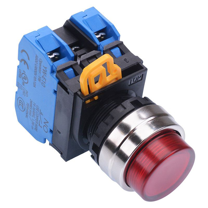 Red 24V illuminated 22mm Metal Bezel Maintained Push Button Switch 2NO IP65 YW4L-A2E20Q4R