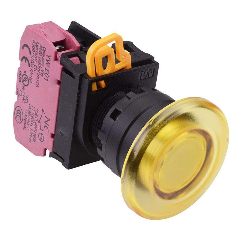 Yellow 24V illuminated 22mm Mushroom Momentary Push Button Switch NC IP65 YW1L-M4E01Q4Y