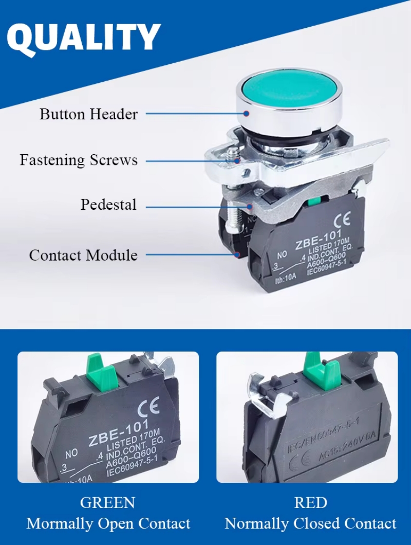Industrial push button switches XB2 series plastic push button switch 19mm 22mm 25mm 30mm push button