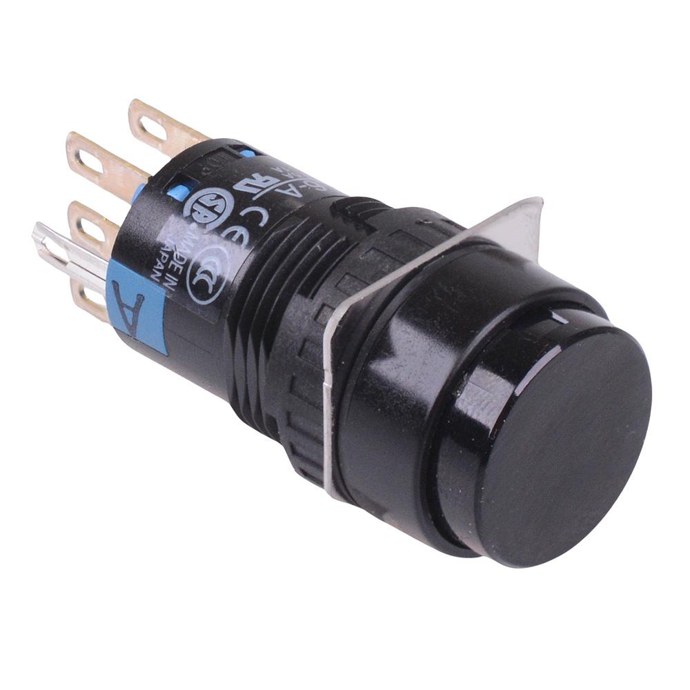 AB6M-A2PBC Black 16mm Latching Round Push Button Switch IP65 DPDT