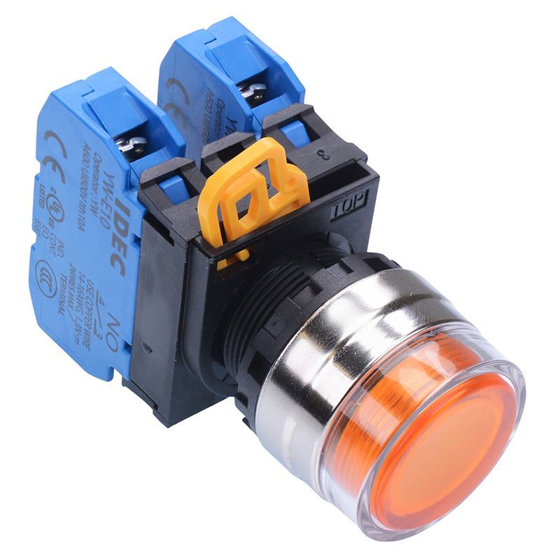 Amber 22mm Metal Bezel Maintained Shrouded Push Button Switch 2NO IP65 YW4L-AF2E20Q0A