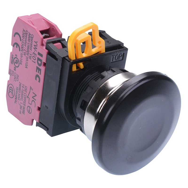 Black 22mm Metal Bezel Mushroom Maintained Push Button Switch NC IP65 YW4B-A4E01B
