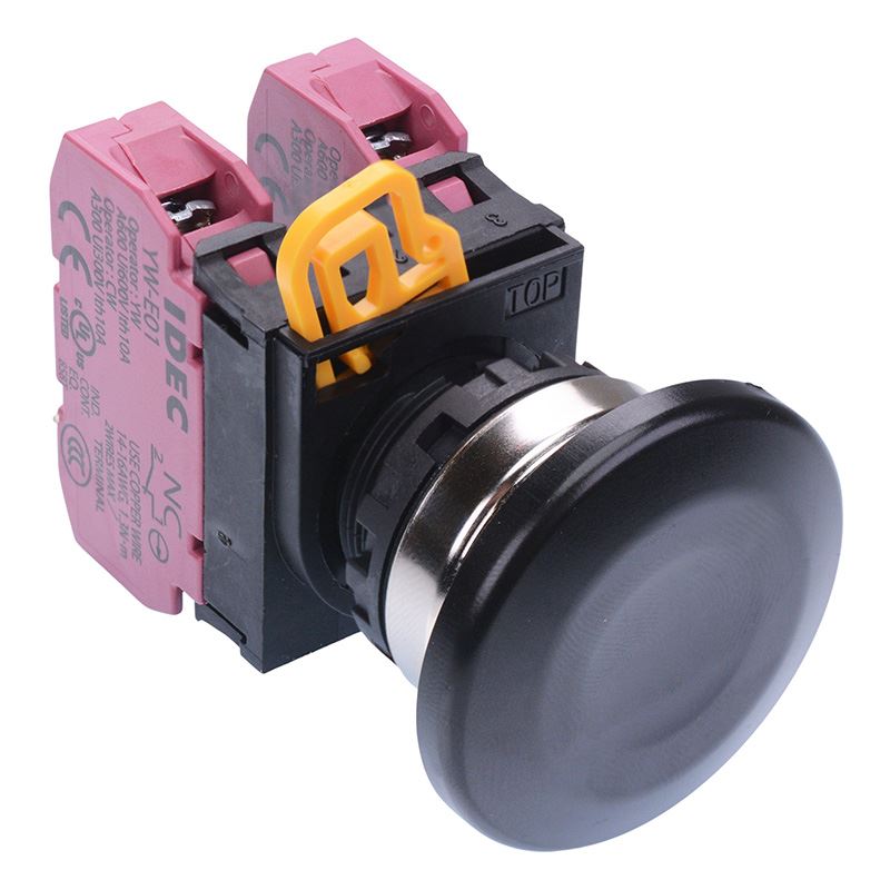 Black 22mm Metal Bezel Mushroom Momentary Push Button Switch 2NC IP65 YW4B-M4E02B