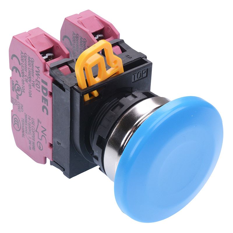 Blue 22mm Metal Bezel Mushroom Momentary Push Button Switch 2NC IP65 YW4B-M4E02S