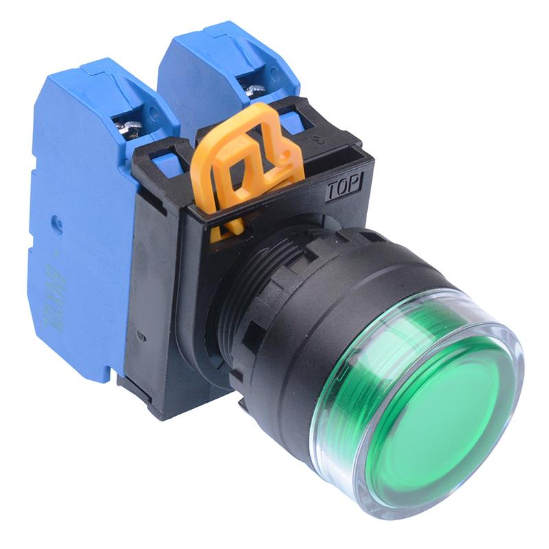 Green 22mm Maintained Shrouded Push Button Switch 2NO IP65 YW1L-AF2E20Q0G
