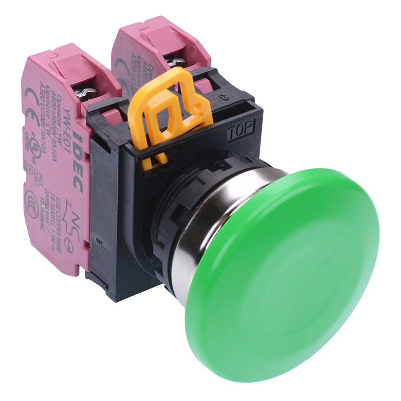 Green 22mm Metal Bezel Mushroom Momentary Push Button Switch 2NC IP65 YW4B-M4E02G