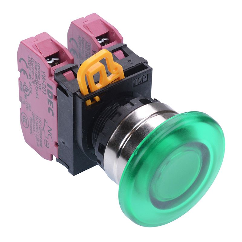 Green 22mm Metal Bezel Mushroom Momentary Push Button Switch 2NC IP65 YW4L-M4E02Q0G
