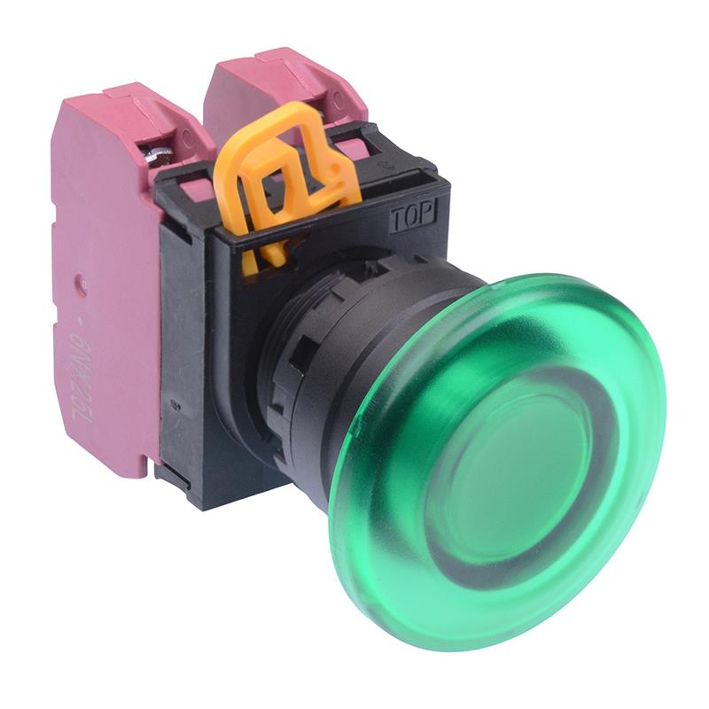 Green 22mm Mushroom Maintained Push Button Switch 2NC IP65 YW1L-A4E02Q0G