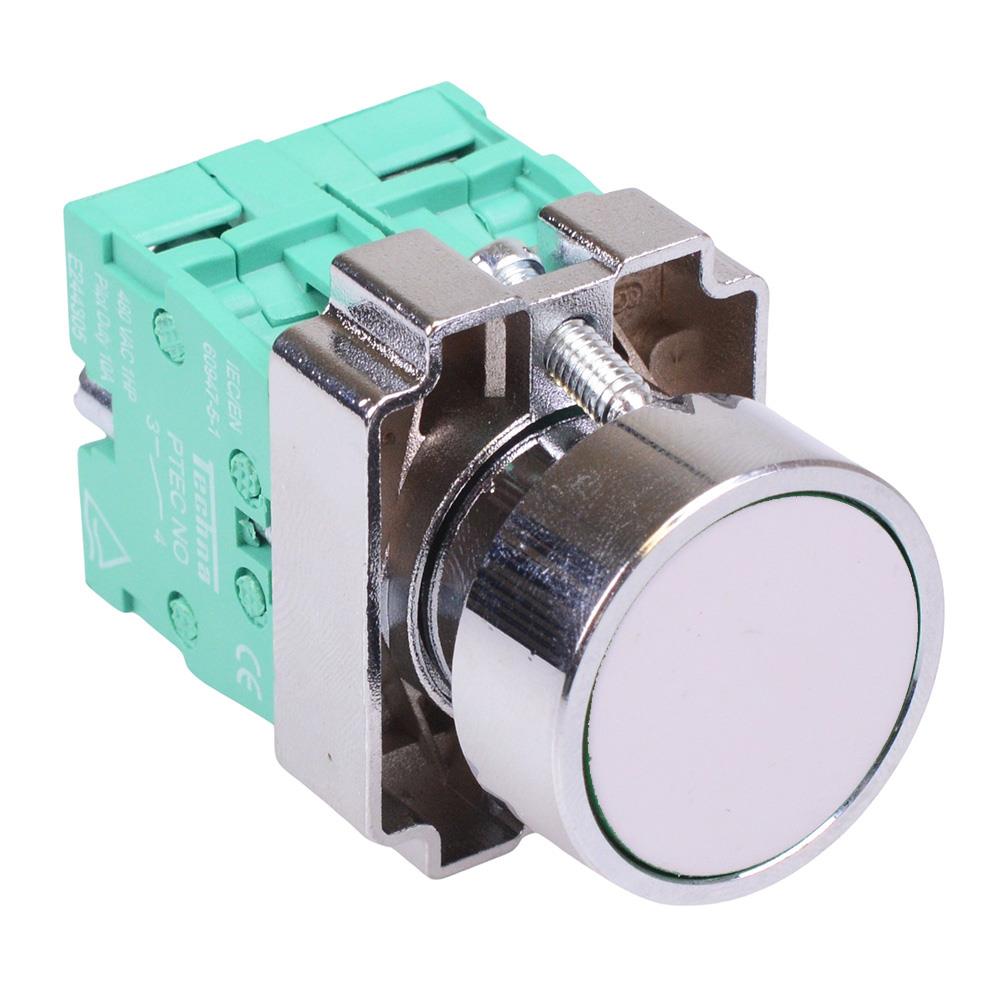 PtecMetPNWhite White Flush Push Button Switch Metal 10A 2NO